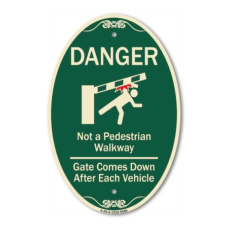 Signmission Danger Not A Pedestrian Walkway Gate Comes Do, 12 In X 18 In Architectural, Heavy Gauge Aluminum A-OV-G-1218-9985