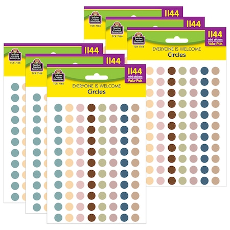 Teacher Created Resources Everyone is Welcome Circles Mini Stickers Valu-Pak, 1144-Piece Set, 6PK 7166