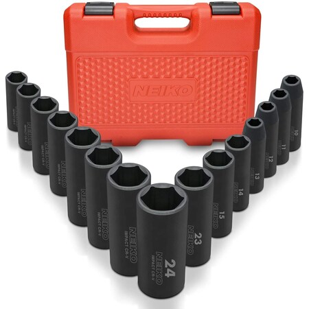 Neiko 1/2'' Dr. Impact Socket Set, Metric, Deep 02474A