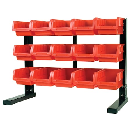 Performance Tool 15 Bin Table Top Storage Rack, Removable Bins, Steel Frame, Red W5186