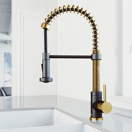 Vigo Edison Single Handle Pull-Down Sprayer Kitchen Faucet in Matte Brushed Gold and Matte Black VG02001MGMB