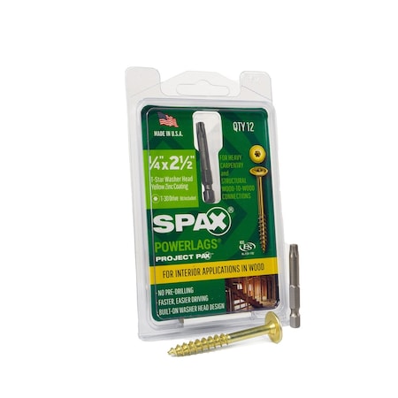 Spax 1/4 in x 2-1/2 in Interior Structural Wood Lag Screws Powerlags Washer Head T-Star, 12PK 45810207006343