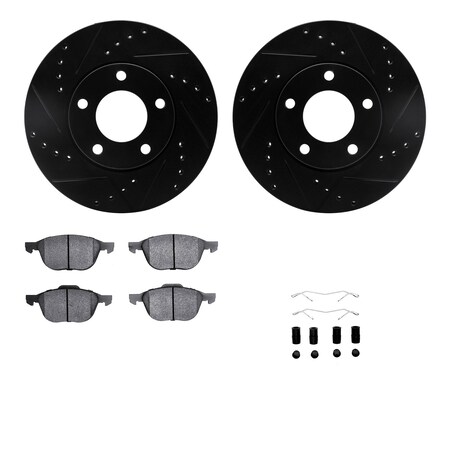 Dynamic Friction Co DFC Rotors-Drilled & Slotted-Black w/ EURO 5000 Ceramic Brake Pads Incl Hdw 8612-80002
