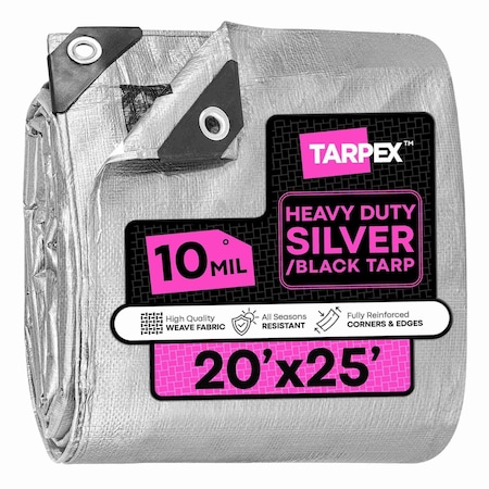 Tarpex Heavy Duty Tarp, 20 ft x 25 ft, 10 Mil, Silver/Black, Polyethylene STH-TA-2025