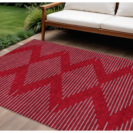 Homeroots 10' X 14' Red And Gray Geometric Washable Indoor Outdoor Area Rug 598787