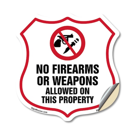 Signmission No Guns Shield Sign No Firearms Or Weapo, 12 Inch X 12 Inch, Vinyl Decal SHI-D-12-395