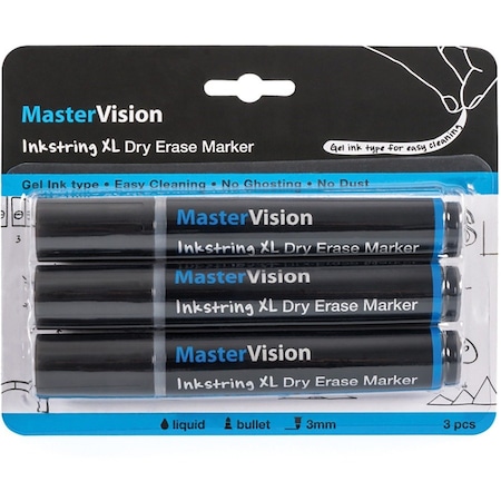 Mastervision Inkstring Markers, Box Of 3, Black PE4101