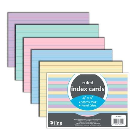 C-Line Products Index Cards, 4in. x 6in., Assorted Colors, 100 ruled cards 48910