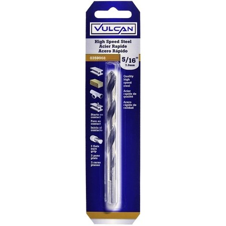 Vulcan Jobber Drill Bit, 5/16 in Dia, 4-1/2 in OAL, 3-Flat Shank 231831OR