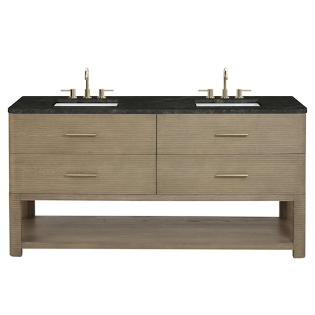 James Martin Vanities Lucian 72" Double Vanity, Pebble Oak, w/ 3 CM Phantome Eclos Widespread Top D704-V72-PBO-WPHT