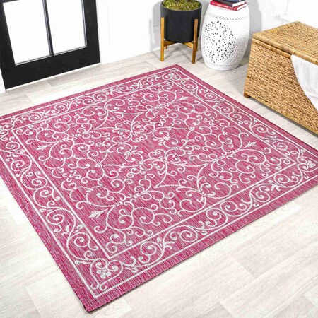 Jonathan Y Charleston Vintage Filigree Textured Weave Fuchsia/Light Gray 5 ft Square Indoor/Outdoor Area Rug SMB106J-5SQ