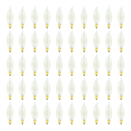 Bulbrite 25w Dimmable Clear CA8 Incandescent Light Bulbs Candelabra (E12) Base, 2700K Warm White Light, 50PK 861988