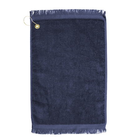Towelsoft Premium Fringed Velour Golf Towel with Corner Hook &Grommet Placement-Navy Golf-EV1407CL-NVY