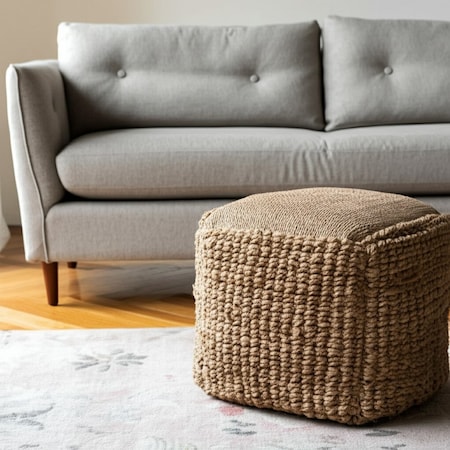 Homeroots 18" Natural Jute Blend Cube Pouf Ottoman 551559