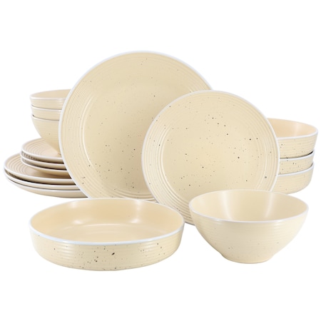 Elama Emilia 16 Piece Double Bowl Stoneware Dinnerware Set in Cream Yellow ELM-EMILIA-CYL