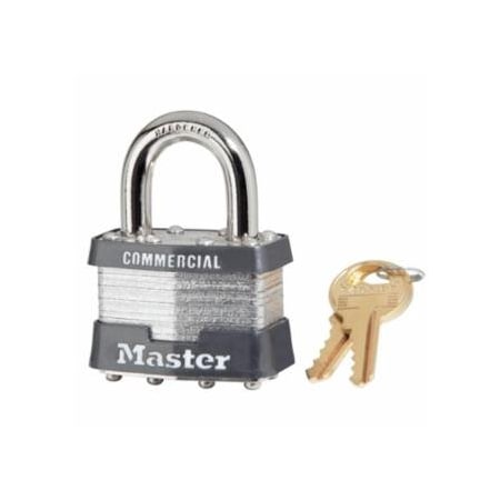 Master Lock No. 1 Laminated Steel Padlock, 5/16 in dia, 3/4 in W x 15/16 in H Shackle, Silver/Gray, Keyed, 4PK 470-1DCOM