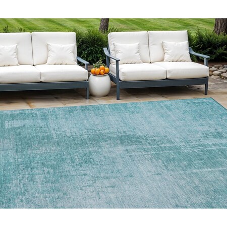 Homeroots 10' X 14' Aqua Teal Blue And Gray Abstract Washable Indoor Outdoor Area Rug 587259