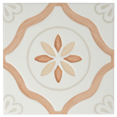 Apollo Tile Palmera 9x9 Clay off-white Porcelain Floral Square Wall and Floor Tile (6.96 sq ft/case), 13PK APLCAT88CLYPET