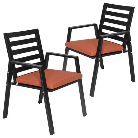 Leisuremod Chelsea Modern Patio Dining Armchair in Aluminum with Removable Cushions, Orange, 2PK CC20BL-OR2