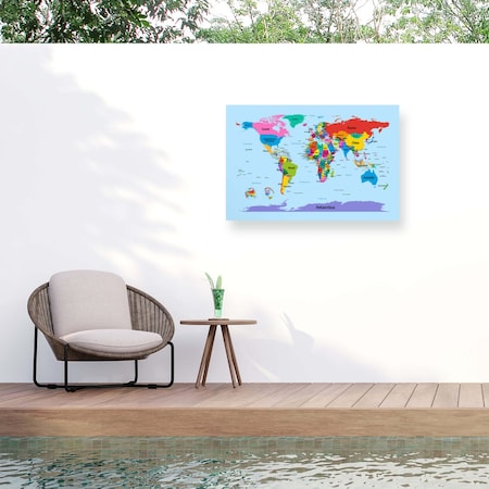 Trademark Fine Art Outdoor Canvas Art Michael Tompsett Childrens World Map Wall Art for Patios, or Gardens MT0300-OC2232WR