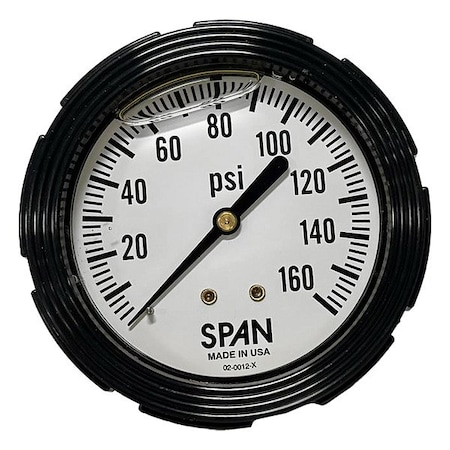 Span Industrial Pressure Gauge, 1/4 in NPT, Center Back Location LFC210-160-PSI-G-CERT