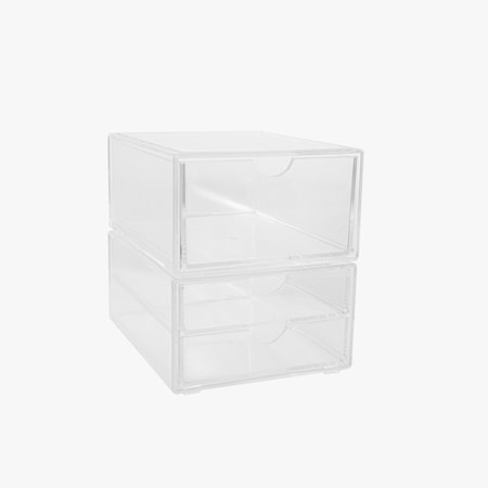 Martha Stewart Brody Set of 2 Plastic Stackable Office Desktop Organizer Boxes, Single Drawer & 2 Drawers, 6x7.5in BE-PB3315-2-CLR-MS