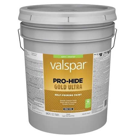 Valspar Pro-Hide Gold Ultra 6300 Latex Paint, Acrylic Base, Satin, Super One Coat White, 5 gal 028.0063000.008