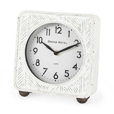 Homeroots 9" White Iron Square Table Clock 609400