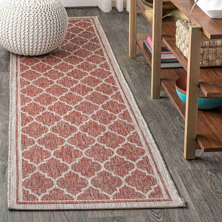 Jonathan Y Trebol Moroccan Trellis Textured Weave Red/Beige 2 ft. x 10 ft. Indoor/Outdoor Runner Rug SMB109C-210