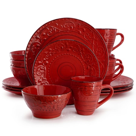 Elama Malibu Ocean Bloom 16-Piece Dinnerware Set in Red ELM-MALIBU-OCEAN-BLOOM