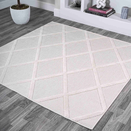 Jonathan Y Salines Diamond Trellis Ivory 5 ft Square Indoor/Outdoor Area Rug IBZ101D-5SQ