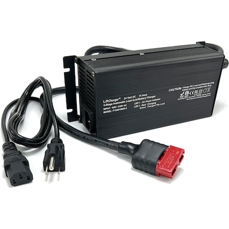 Liftcharger 24V 15 Amp Higher Output Floor Scrubber Battery Charger with Anderson SB50 RED Connector LCA2415-SB-R50