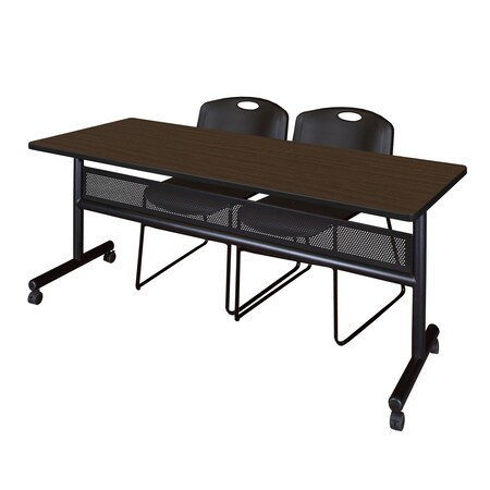 Regency Kobe Flip-Top Privacy Nesting Table W/ 2 Zeng Stack Chairs, 72 in W, 24 in L, Neo Walnut MKFTM7224NW44BK