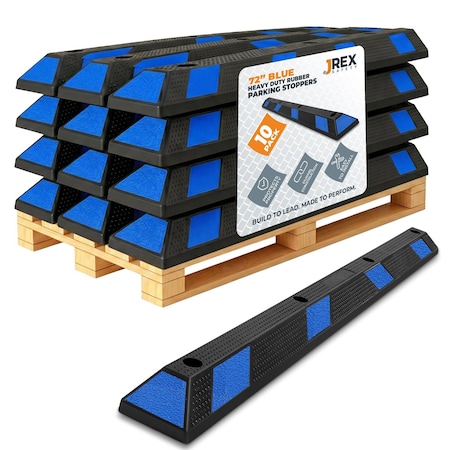 Jrex Safety 72 in Rubber Parking Block Curb Stop, Blue Reflective Strip, 10PK PBSB-JR-6-10PK