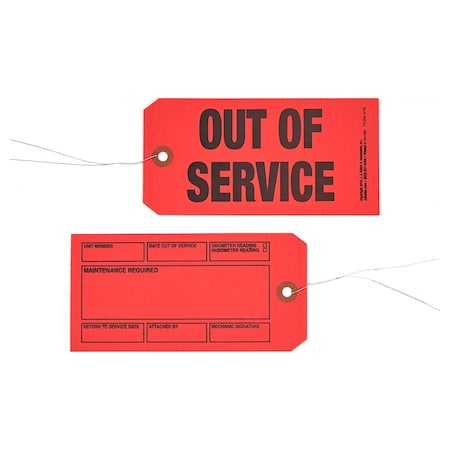 Jj Keller Tag, Out Of Service, Cardstock, 3 1/8 in H x 6 1/4 in W, Red, Rectangle, 50 PK 716