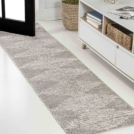 Jonathan Y Elm Diamond Stripe Geometric Shag Gray/Ivory 2 ft. x 10 ft. Runner Rug MOH408B-210