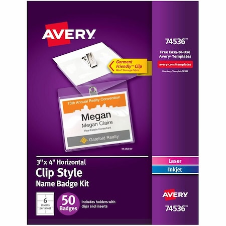 Avery Clip Name Tags, Print or Write, 3", PK54 74536