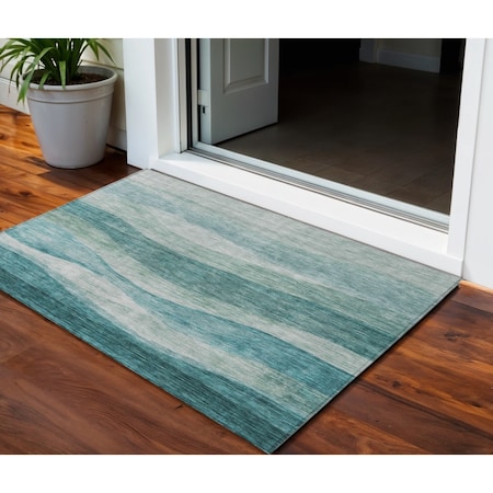 Homeroots 3' X 5' Teal Blue And Aqua Abstract Washable Indoor Outdoor Area Rug 604989