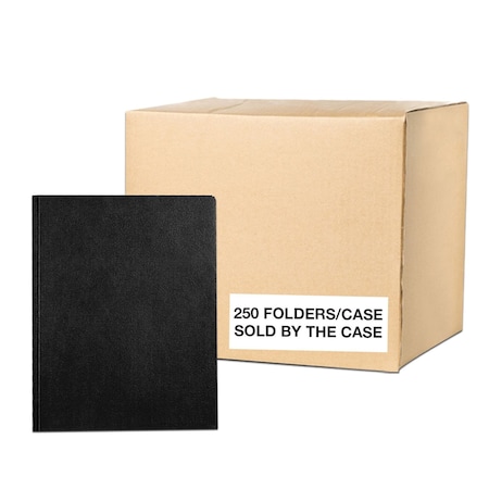 Roaring Spring Case of Black Pocket Folders w/Prongs, 11.75"x9.5", Twin Pockets hold 25 sheets ea, 11 pt tag board, PK250 54120cs