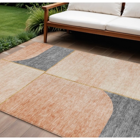 Homeroots 8' X 10' Coral Peach And Gray Abstract Washable Indoor Outdoor Area Rug 582899