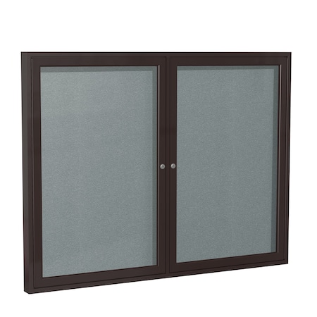 Ghent Indoor/Outdoor Enclosed Vinyl Bulletin Board, Bronze Aluminum Frame, 3'H x 4'W, 2 Door, Stone PB23648VX-199