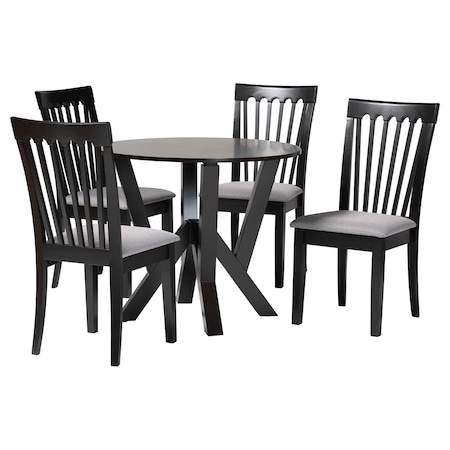 Baxton Studio Marian Modern Grey Fabric and Dark Brown Finished Wood 5-Piece Dining Set 256-9398-10900-ZORO
