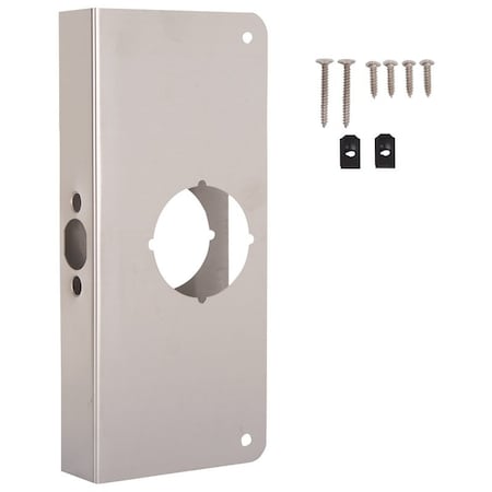Prosource Door Reinforcer, 2-3/8 in Backset, 1-3/8 in Thick Door, Steel, Satin Nickel, 9 in H, 4 in W HSH-048SBN-PS