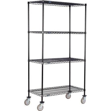 Global Industrial Nexel 4 Shelf Truck, Black Epoxy, 54"W x 18"D x 69"H, Polyurethane Swivel Casters B3144420