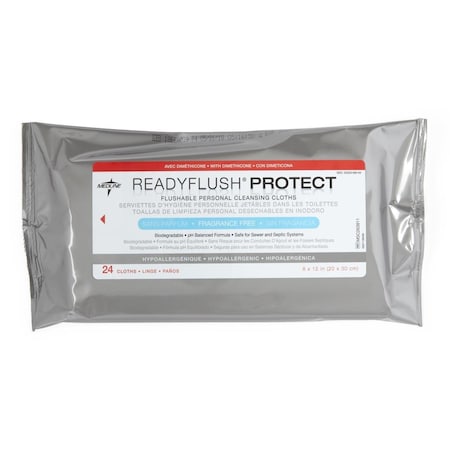 Medline ReadyFlush Protect Flushable Personal Cleansing Wipes with Dimethicone, 24PK MSC263811H