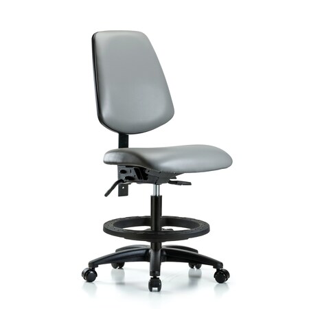 Blue Ridge Ergonomics Vinyl Chair, Med Bench, Med Back, Foot Ring, Casters, Sterling BR-VMBCH-MB-RG-T0-A0-BF-RC-8840