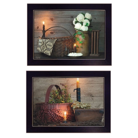Homeroots Set Of Two White or Red baskets 3 Black Framed Print Wall Art, 2PK 405996