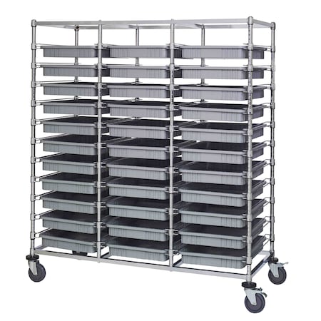 Quantum Storage Systems TRIPLE BAY BIN CART W/ DIVIDABLE GRIDS GRAY BC216069M2TGY