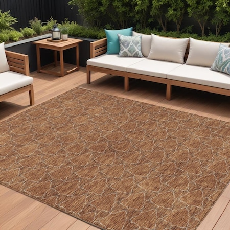 Homeroots 8' X 10' Orange And Ivory Geometric Washable Indoor Outdoor Area Rug 613575