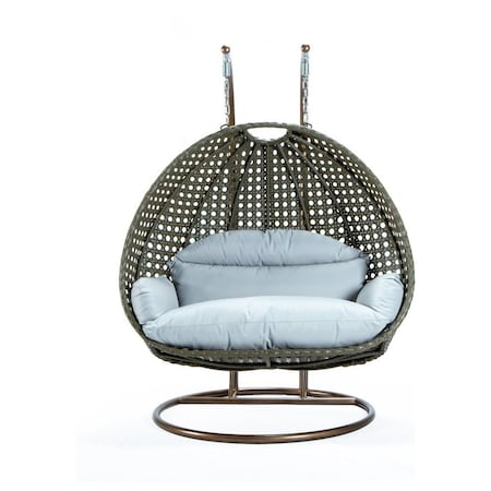 Leisuremod Beige Wicker Hanging 2 person Egg Swing Chair with Light Grey Cushions ESCBG-57LGR